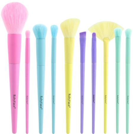 Ruby Face Awesome 10pcs Professional Makeup Brush Set Pastels
