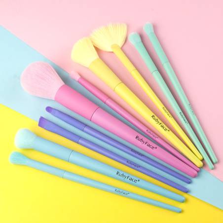 Ruby Face Awesome 10pcs Professional Makeup Brush Set Pastels
