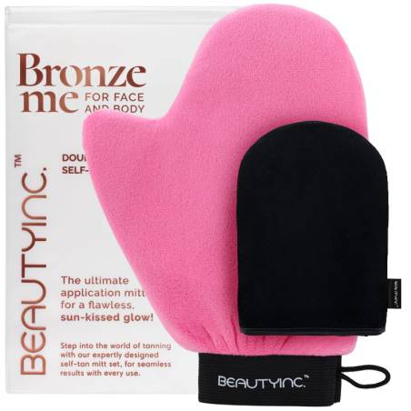 Beauty Inc. Bronze Me Face & Body Double Sided Velvet Self-Tan Glove Mitt Set Pink