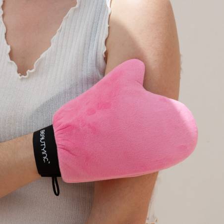Beauty Inc. Bronze Me Face & Body Double Sided Velvet Self-Tan Glove Mitt Set Pink